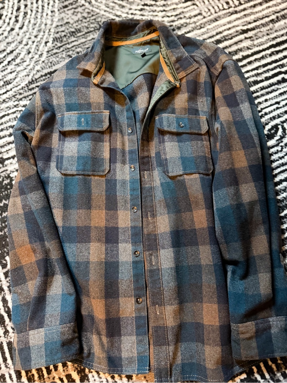 Adult Plaid Wool-Blend Button Front Jacket - Blue Brown XL